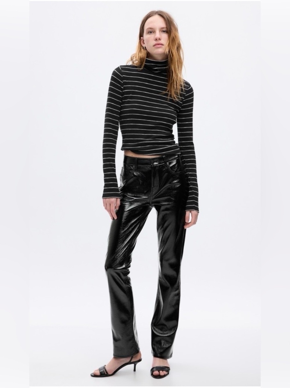 NWT Gap Faux-Leather Baby Boot Mid Rise Wet Look Black Pants 31 / 12 Regular